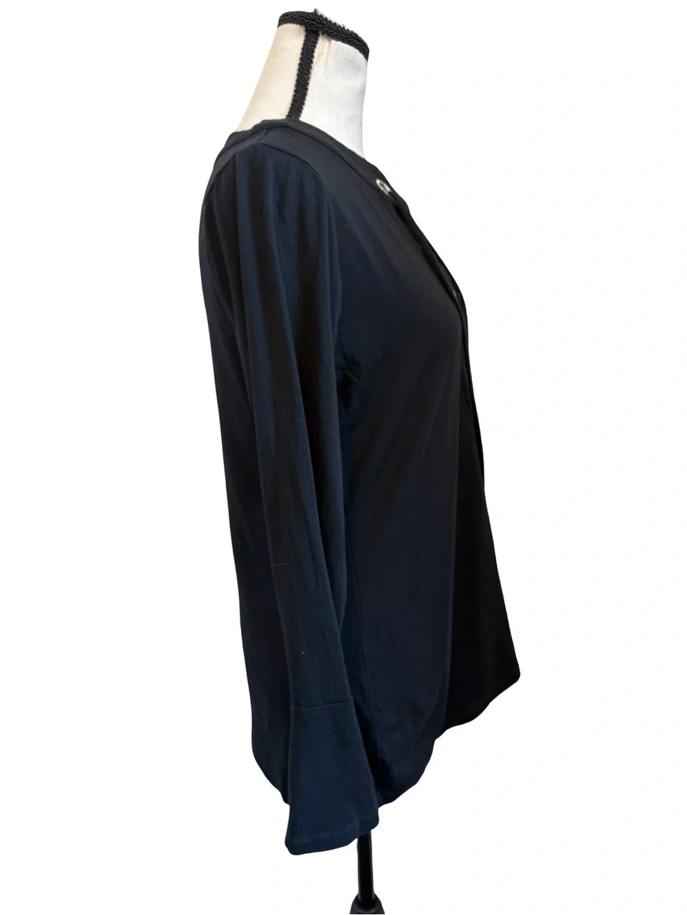 Michael Kors Black Lace Up Tunic Top Rhinestone Grommet Bell Sleeve S